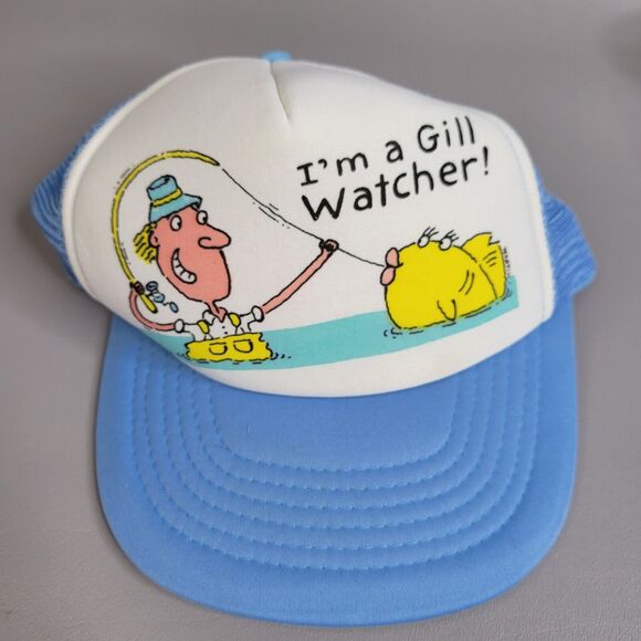 Vintage 90s Streetwear I'm A Gill Watcher Fishing Trucker Hat Cap Snapback Blue - Picture 1 of 7